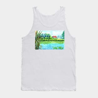 Cottage by the lake in watercolors Tank Top